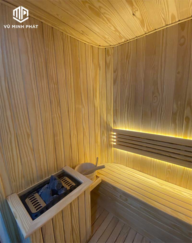 Phòng sauna được bo góc theo phong cách spa hiện đại